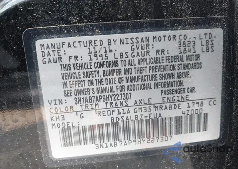 2017 Nissan Sentra S z USA, uszkodzony, nr VIN 3N1AB7AP9HY227307